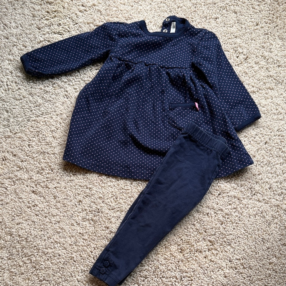 JoJo Maman Bebe Navy Polka Dot Dress and Leggings Set
